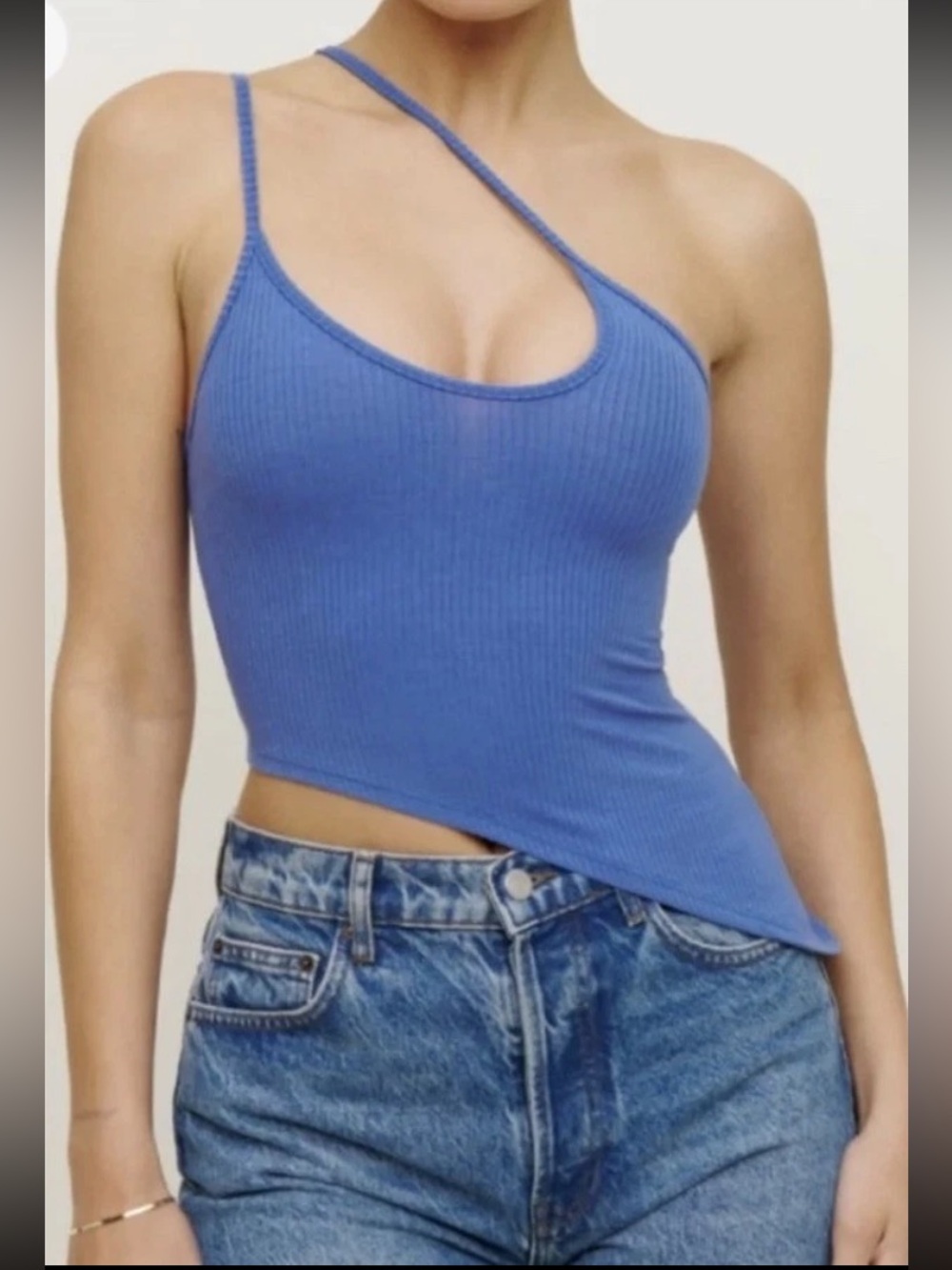 Reformation Top Women Oceane Ribbed Asymmetrical Knit Cami Tank Cropped Size L